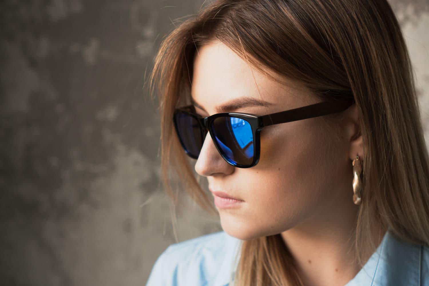 Ablibi Bamboo Wooden Wayfarer Sunglasses Polarized Driving Eyewear in Wood Box (Zebra Wood, Blue)