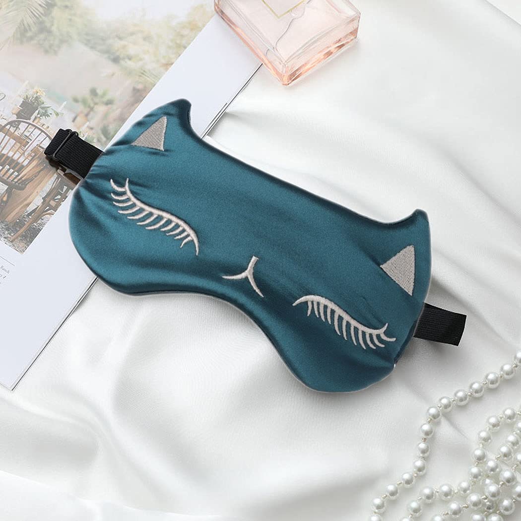 IYOU Glossy Silk Sleep Masks Animal Silk Eye Cover Satin Silk Cat Printed Sleep Eye Masks Night Sleeping Travel Nap Eye Covering for Women and Girls (Green)