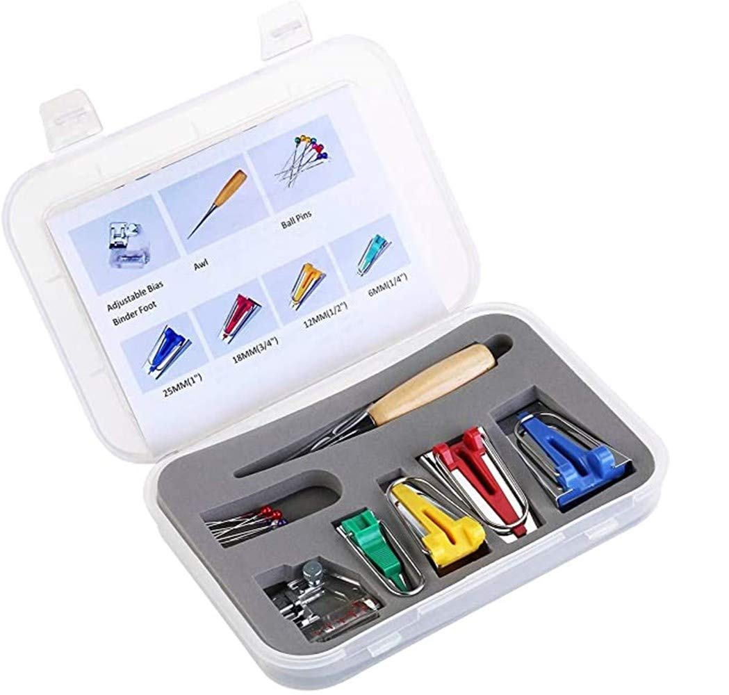Aestm Bias Tape Maker SetBinding Foot Awl Pin Set Quilt Sewing Accessories, Fabric Bias Tape Maker Tool for Sewing Quilting with Presser Foot, Quilting Awl Ball Pins