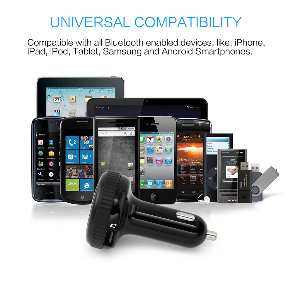 (Upgrade) Bluetooth FM Transmitter With Smart Locator,BliGli Car Charger Car Kit With 3.4A USB Charging Ports,Built-in Mic,Supports Hands-Free Call, Last Call Redial,32G TF Card/U-disk Music Playback