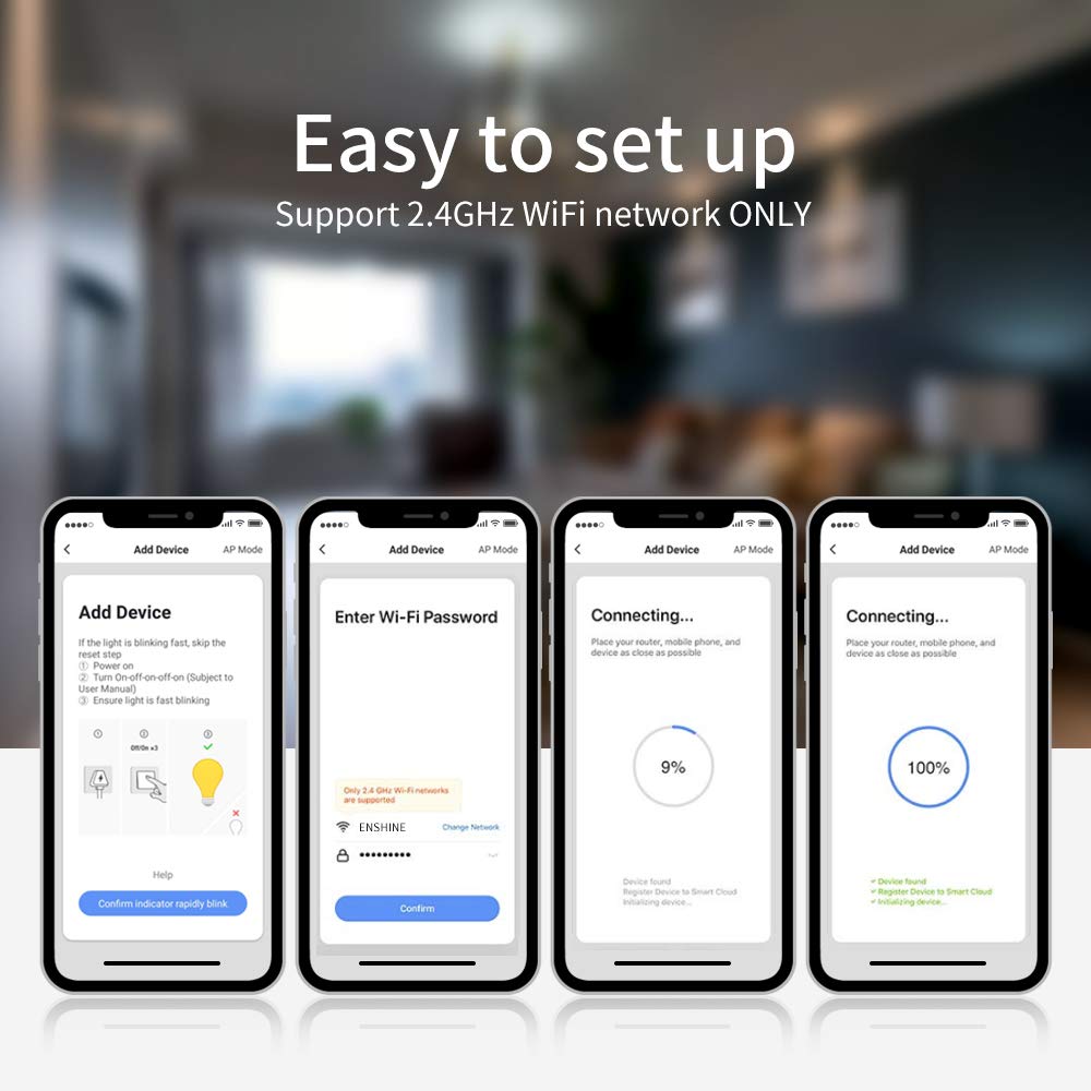 WiFi Smart Light Bulbs, Compatible with Amazon Alexa, Echo, Google Assistant and IFTTT, ENSHINE A19 60W Equivalent RGB Color Changing LED Bulb, Tunable White 2700K-6500K, No Hub Required (2 Pack)