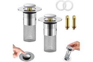 KKPOT Bathroom Sink Stopper Hair Catcher, Pop Up Sink Drain Filter with Removable Stainless Steel Strainer,Universal Bathroom Sink Stopper Replacement (2)