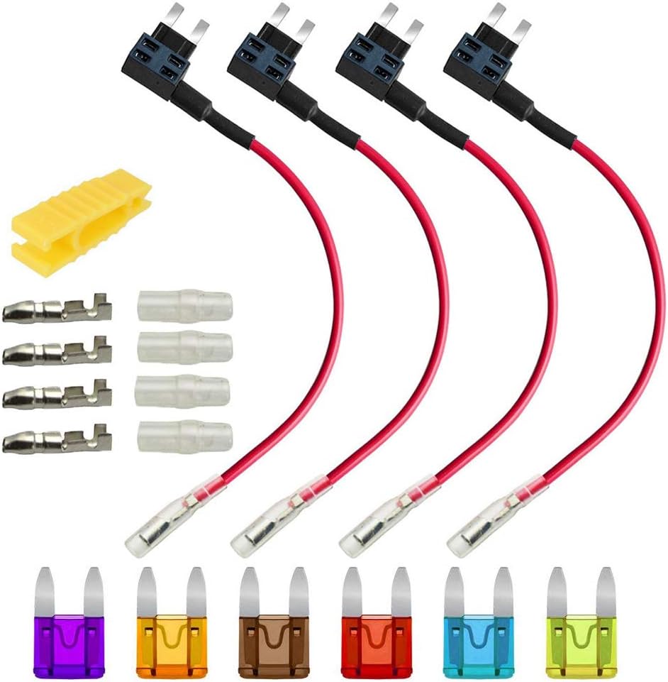 Gebildet 12V 24V Small Add-a-Circuit Fuse Tap, ATM Piggy Back Blade Holder With Wire Harness