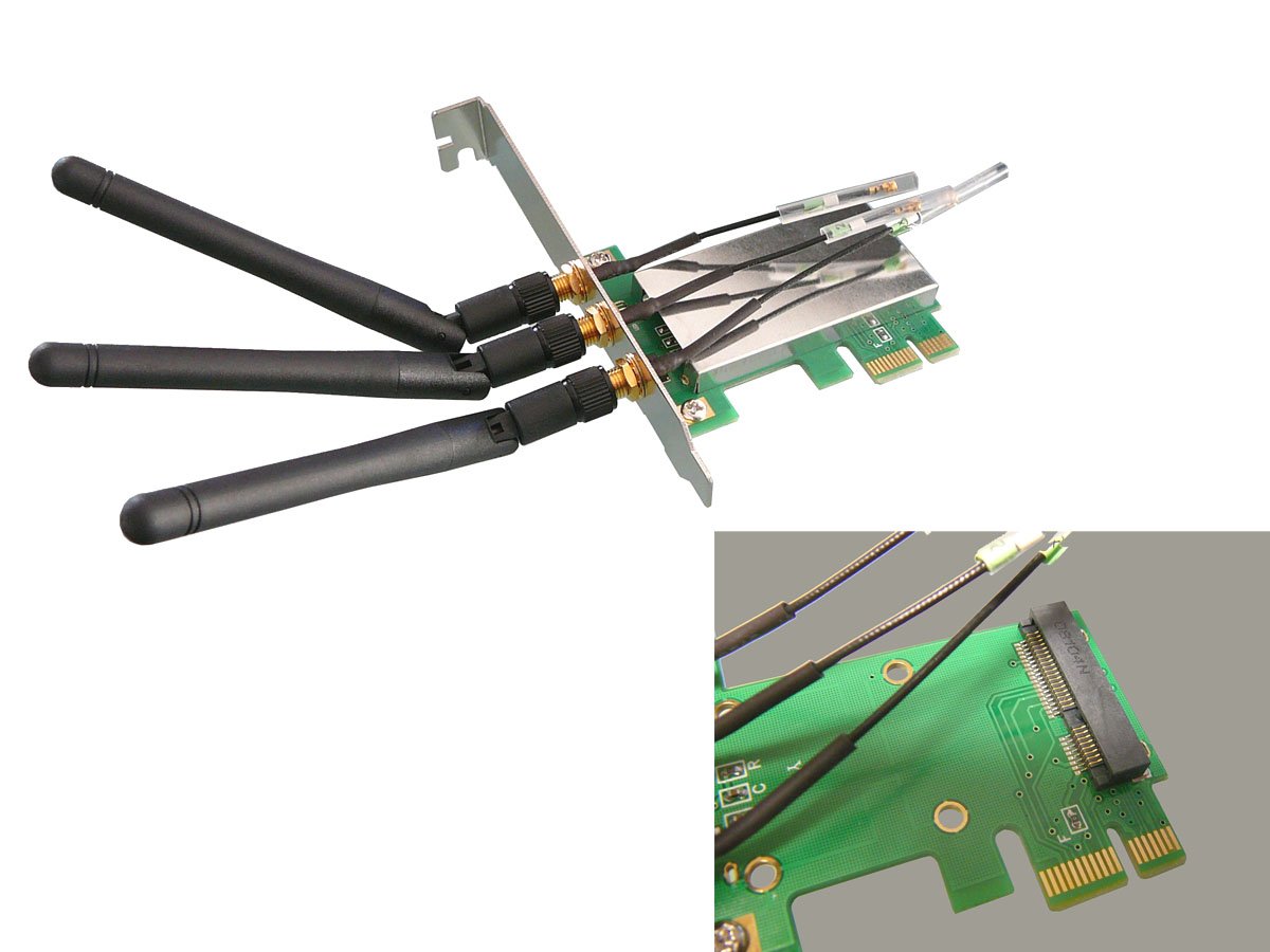 KALEA-INFORMATIQUE Mini PCI EXPRESS to PCI EXPRESS adapter, for mounting a MiniPCIe card in a PCIe slot, with antennae for use with Wireless cards