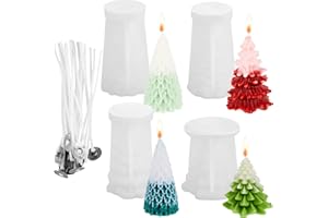 Suclain 4 Pcs Christmas Tree Candle Mold 3D Tree Shaped Silicone Mold Xmas Pine Molds for Candle Making with 100 Pcs Wicks for Wax Soap Clay Craft Cake DIY Home Party Decoration (Classic Style)