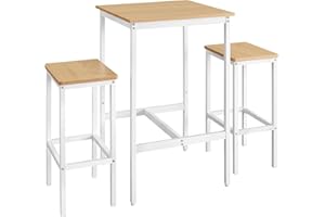 VASAGLE Bar Table and Chairs Set, Square Table with 2 Stools, Dining Pub Set for 2, Space Saving for Kitchen Breakfast, Living Room, Party Room, Golden Oak and Cloud White