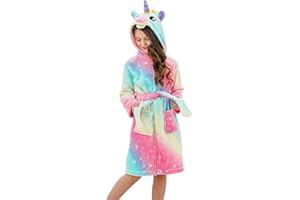 Doctor Unicorn Girls Fleece Hooded Robe Toddler Warm Fuzzy Bathrobe