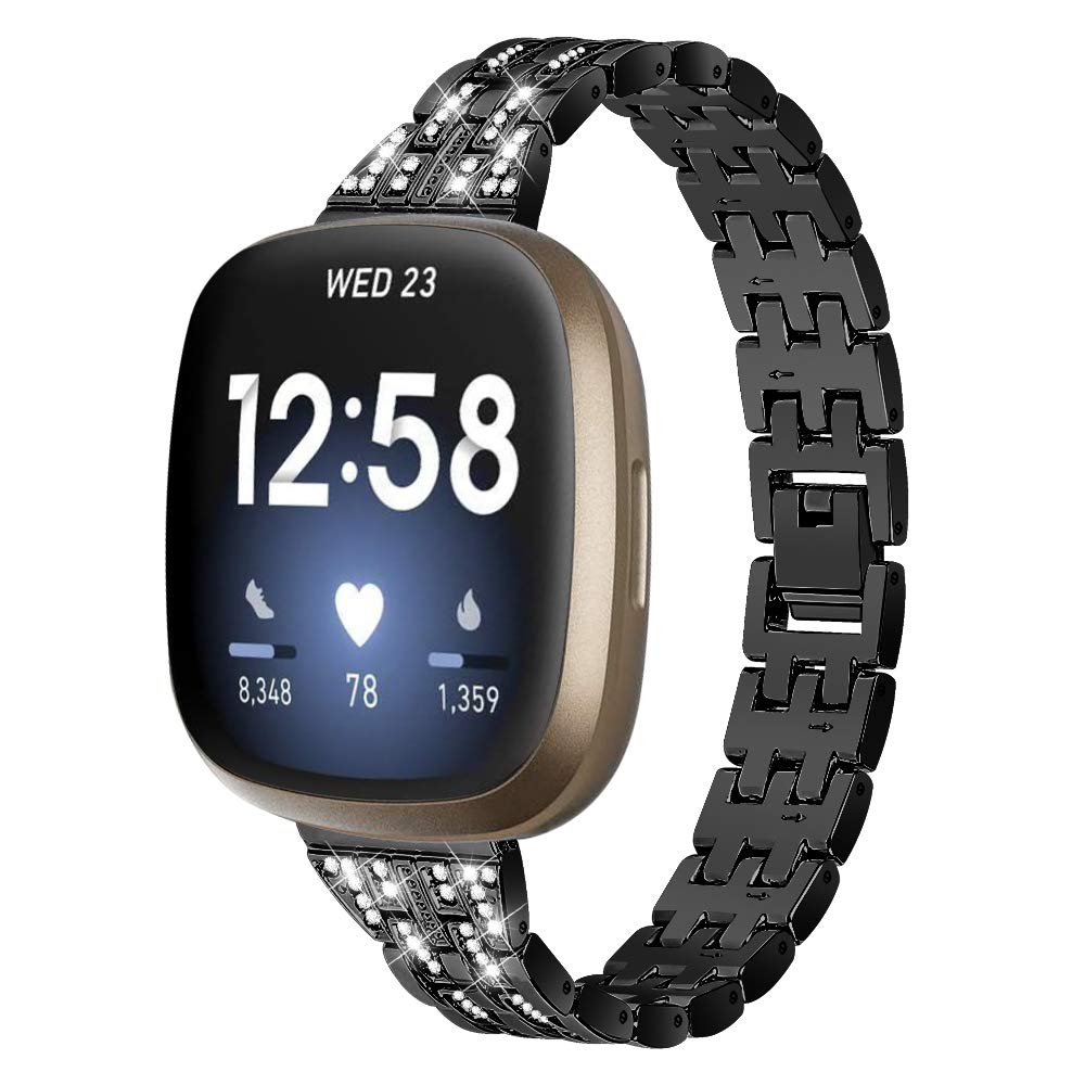 TenCloud Replacement Straps Compatible with Fitbit Versa 3 Strap, Metal Bands Bling Bling Rhinestone Band Wristbands for Women Bracelet for Fitbit Versa 3/Sense Smartwatch (Black)