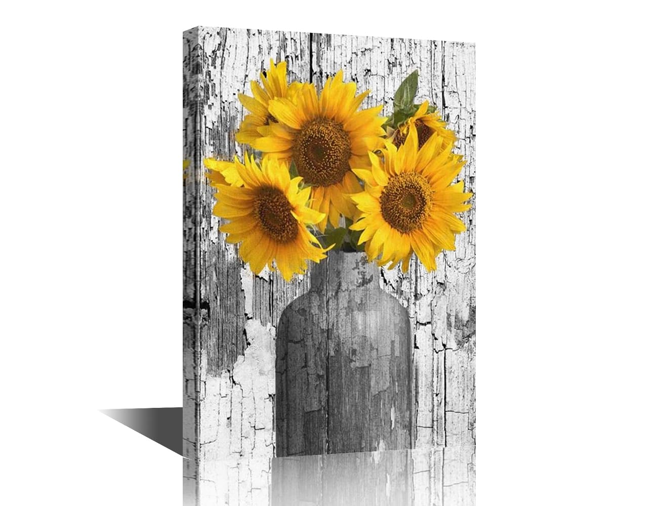 TISHIRON Rustic Yellow Sunflower in Vase Black and White Farmhouse Cottage Countryside Canvas Wall Art Prints Framed Picture Photo Painting Home Decor Ready to Hang 24"x16"
