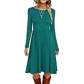 MISFAY Women's Long Sleeve Midi Dress Loose Casual Empire Waist Dresses with Pockets(Dark Green,3XL)