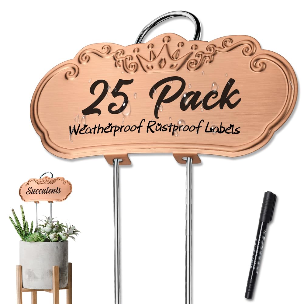 Photo 1 of TCYPUHL Metal Plant Labels,Tall Outdoor Garden Markers for Flower, Fruit and Vegetable, 304 Stainless Steel Weatherproof Signs (25 Packs, 4" x 1.9", Gold)