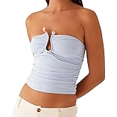 Women Crop Tube Top Y2K Going Out Strapless Neckline U-Shape Metal Embellishment Ruched Bandeau Tank Top