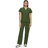 floralhue Scrubs for Women, V-Neck Scrubs Top & Cargo Pants with 12 Pockets, Yoga Waistband, 4 Way Stretch