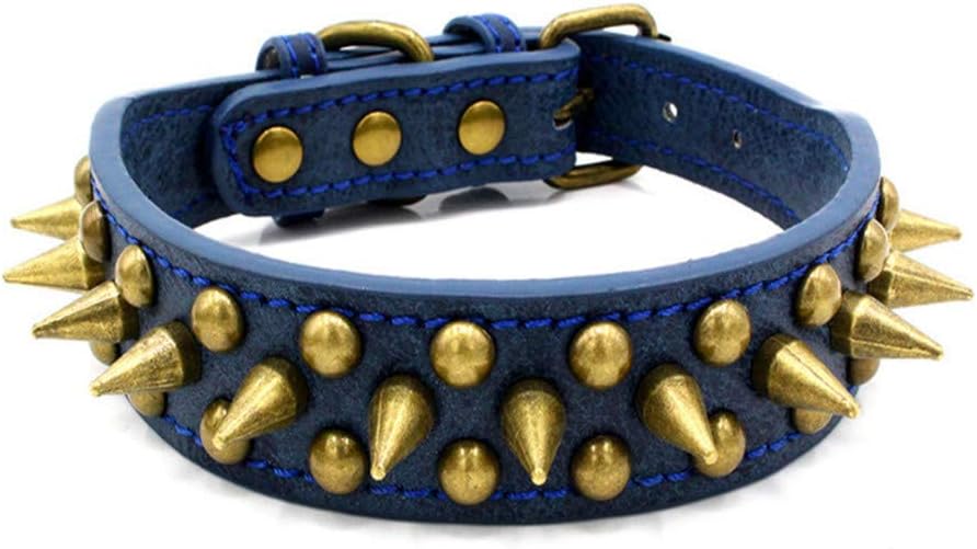 Dogs Kingdom Sharp Brass Spiked Studded Leather Adjustable Dog Collar Pitbull Boxer Mastiff German Shepherd