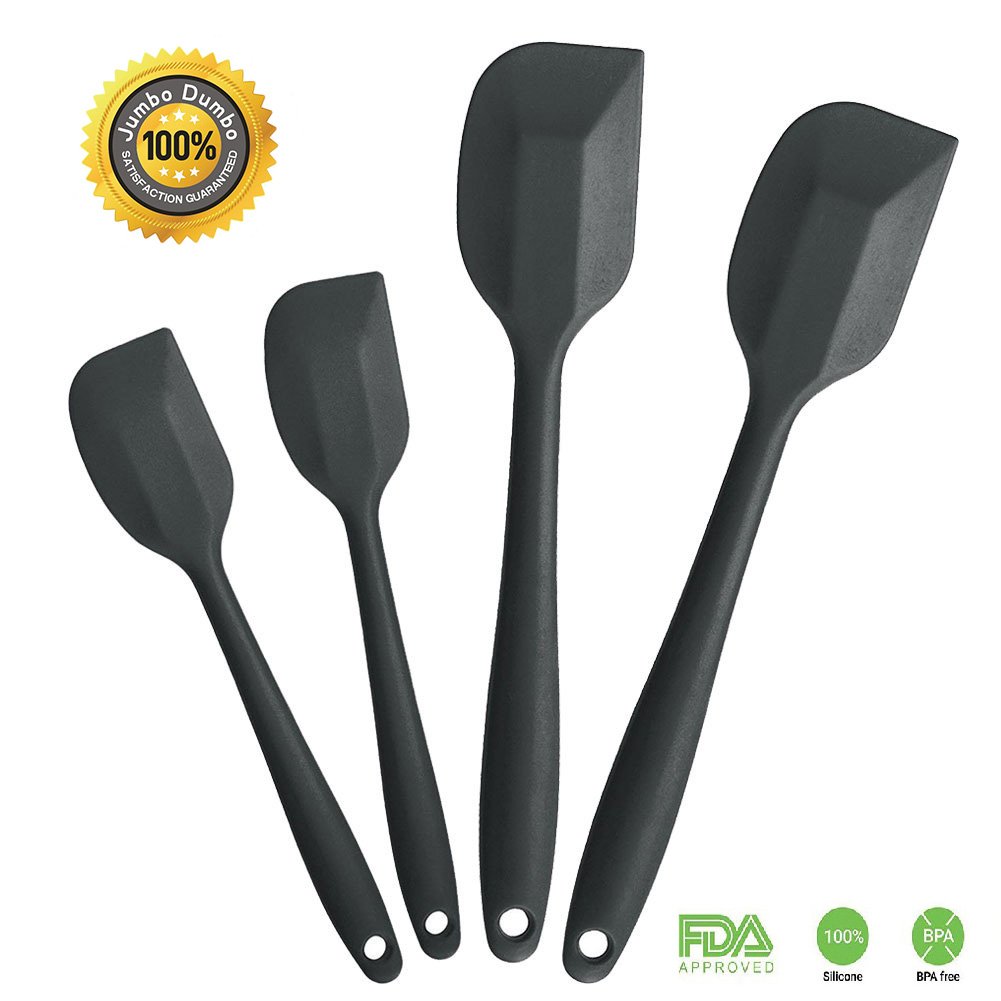 Silicone Spatula Set 4 Pieces,Cooking Baking Cake Pancake Cookie Egg Spatula, Kitchen Large Small Mixing Spatula (Black)
