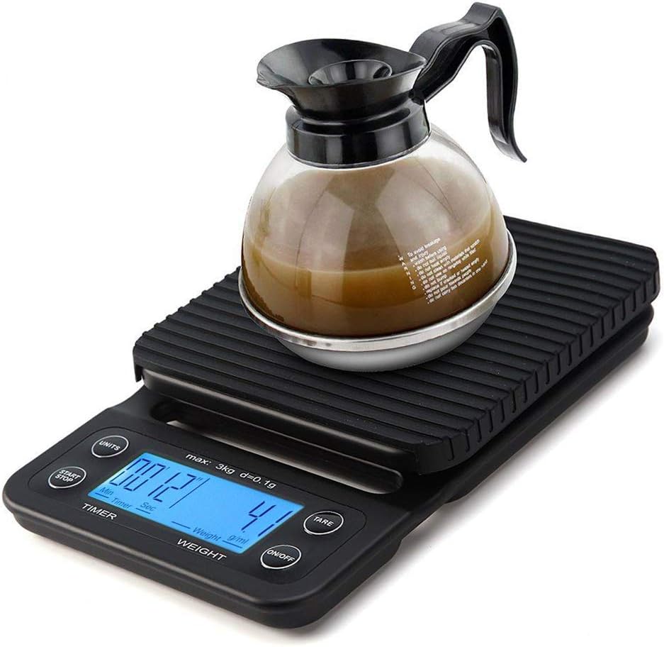 Digital Coffee Scale with Timer and Tare Function 0.1g, Multifunctional Kitchen Scales Food Scales 6.6lb/3kg, LCD W/Green Backlit,Batteries Included,Green Light