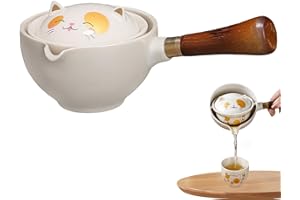 Teapot Rotation Tea Maker 360 Degree Rotation Cute Cat Ceramic Chinese Teapot with Detachable Strainer and Wooden Handle Tea 