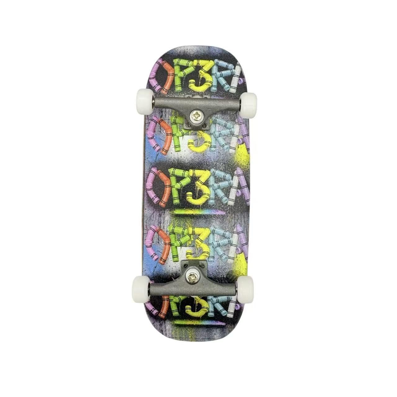 LEEFAI Pro Fingerboard Complete 34x96mm Pre-Assembled Set up with Solid Metal Trucks, Bearing Wheels-OP3RA Fingerboard Beginner Series (Stamp V3)