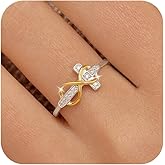 Cross Ring for Women 925 Sterling Silver CZ Cross Hope Infinite Love Knot Ring 14K Gold Plated Eternity Band Promise Rings Christian Baptism Jewelry to Daughter Mom Valentines Day Gifts for Her