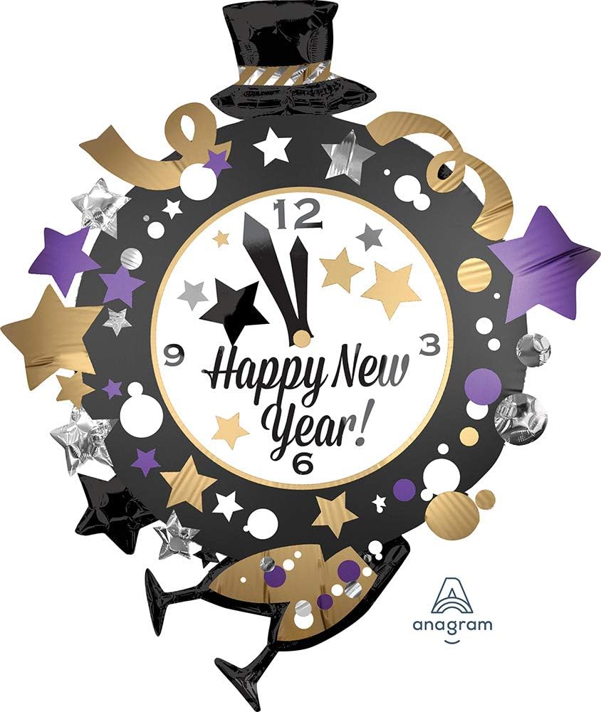 Amscan Happy New Year Clock Foil Balloon - 1 Pc, Multicolor