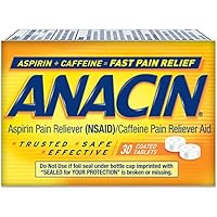 Anacin Fast Pain Relief, Aspirin + Caffeine Pain Reliever, 180 coated tablets (6 pack of 30 tablets)