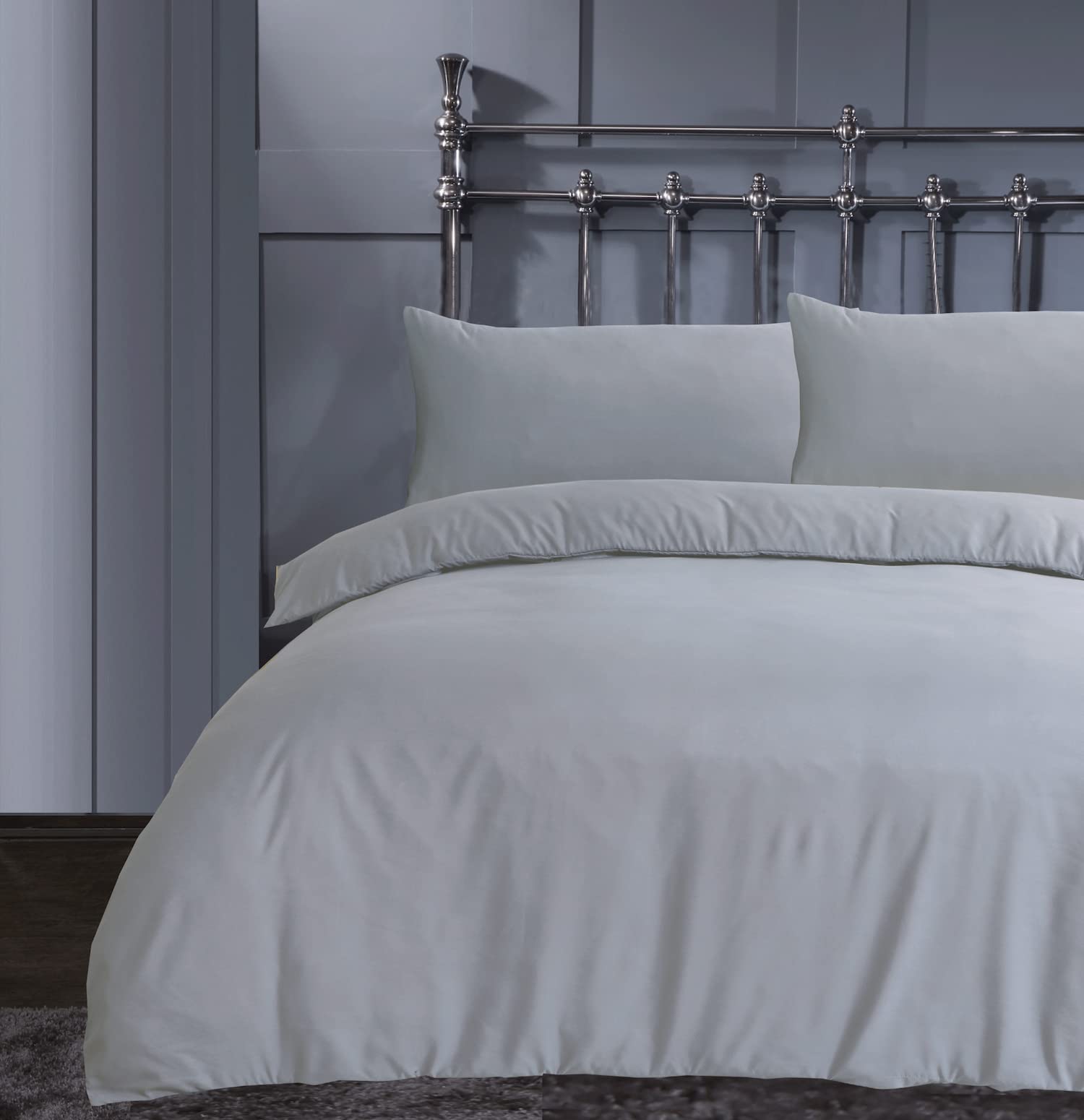 Linen Home Silver Duvet Set - Plain Dyed Soft Microfibre Single Quilt Cover With 1 Pillowcase, Easy Care Wrinkle-Free Bedding Set of 2 Pcs (Silver)