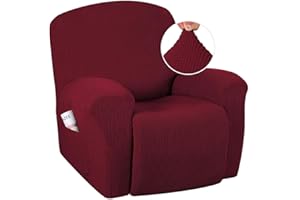 H.VERSAILTEX Super Stretch Recliner Cover Recliner Couch Covers Recliner Chair Cover Form Fitted Non Slip Reclining Slipcovers for Standard Large Recliner, Soft Thick (1 Pack, Burgundy Red)