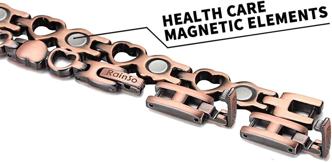 RainSo Womens Heart Design Pure Copper Magnetc Bracelets Adjustable With Gift Box, womensize - Image 5