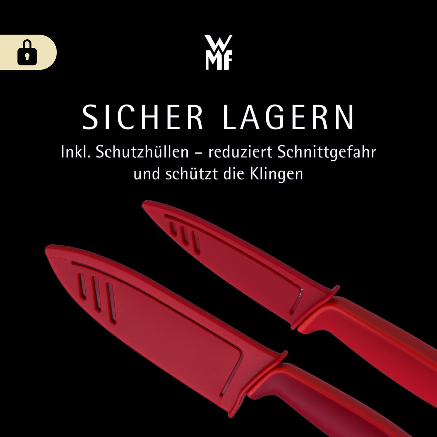 WMF Touch Messerset 2-teilig – scharfes Küchenmesser-Set aus Spezialklingenstahl, antihaftbeschichtet und ergonomisch geformt, mit Schutzhüllen, bestehend aus Kochmesser und Gemüsemesser, rot 6