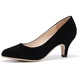 OCHENTA Women's Low Kitten Heels Round Toe Slip On Comfort Dress Shoes Pumps Office Velvet Black 11