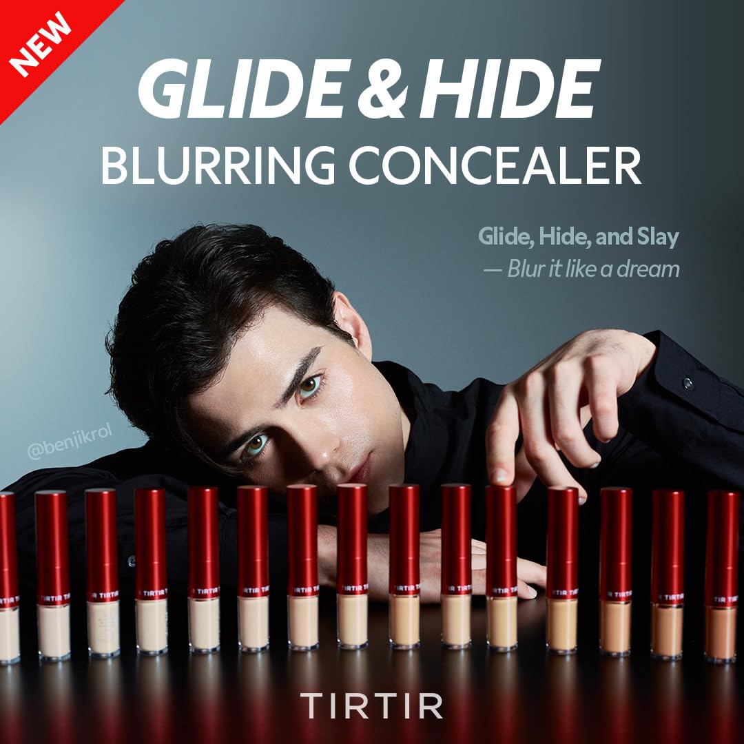 TIRTIR Glide&Hide Blurring Concealer - Creamy texture, Conceals dark circles and wrinkles, Dual formula (liquid tip & balm stick), Long-lasting wear, Korean Makeup, #4.5N, 0.28 Oz