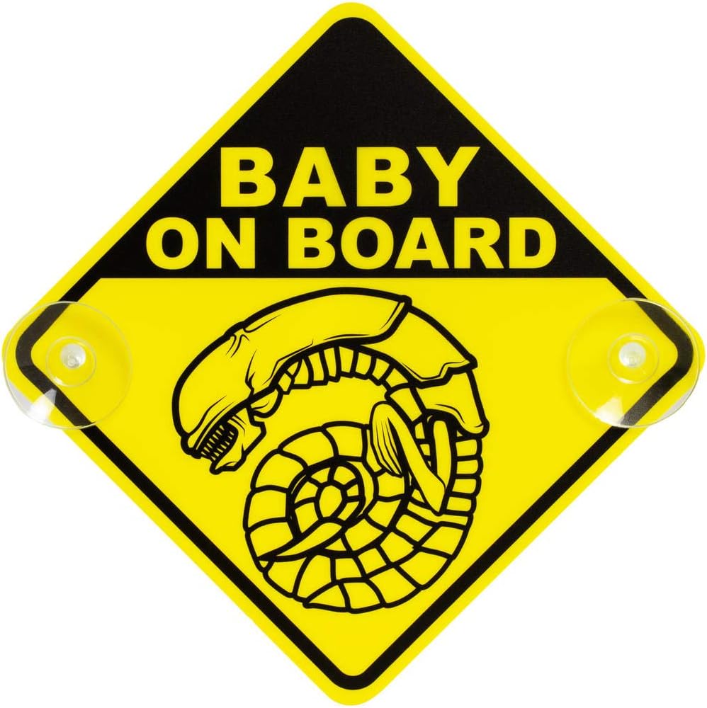 getDigital Chestburster Baby on Board Car Window Sign - Yellow Safety Sign with 2 Suction Cups inspired by the Sci-Fi Alien Movies - 6.3 x 6.3 inch
