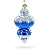 Silver-Topped Blue Finial Glass Christmas Ornament