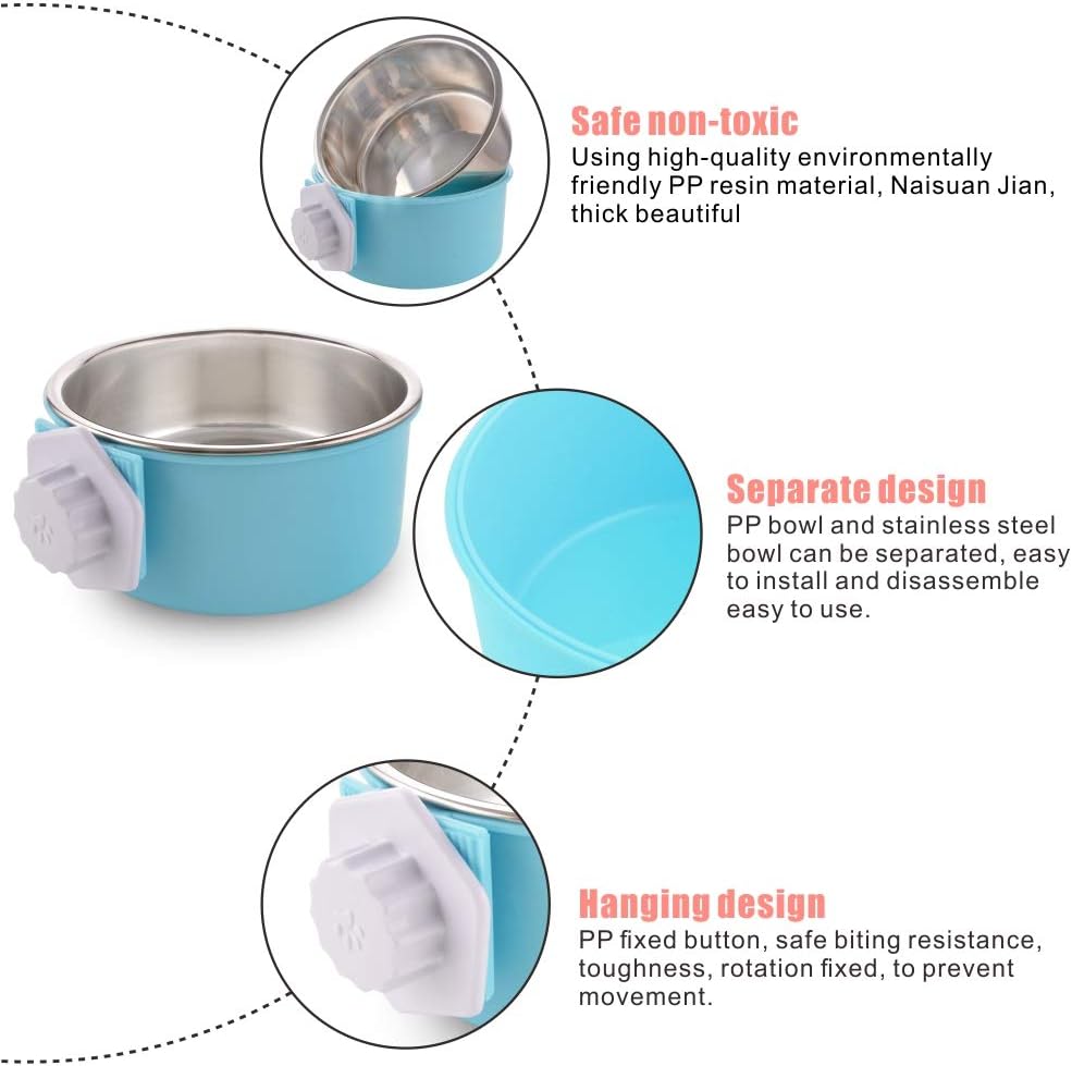 MOACC Crate Dog Bowl, Removable Stainless Steel Hanging Pet Cage Bowl Food & Water Feeder Coop Cup for Cat Puppy, Birds, Rats - Image 5