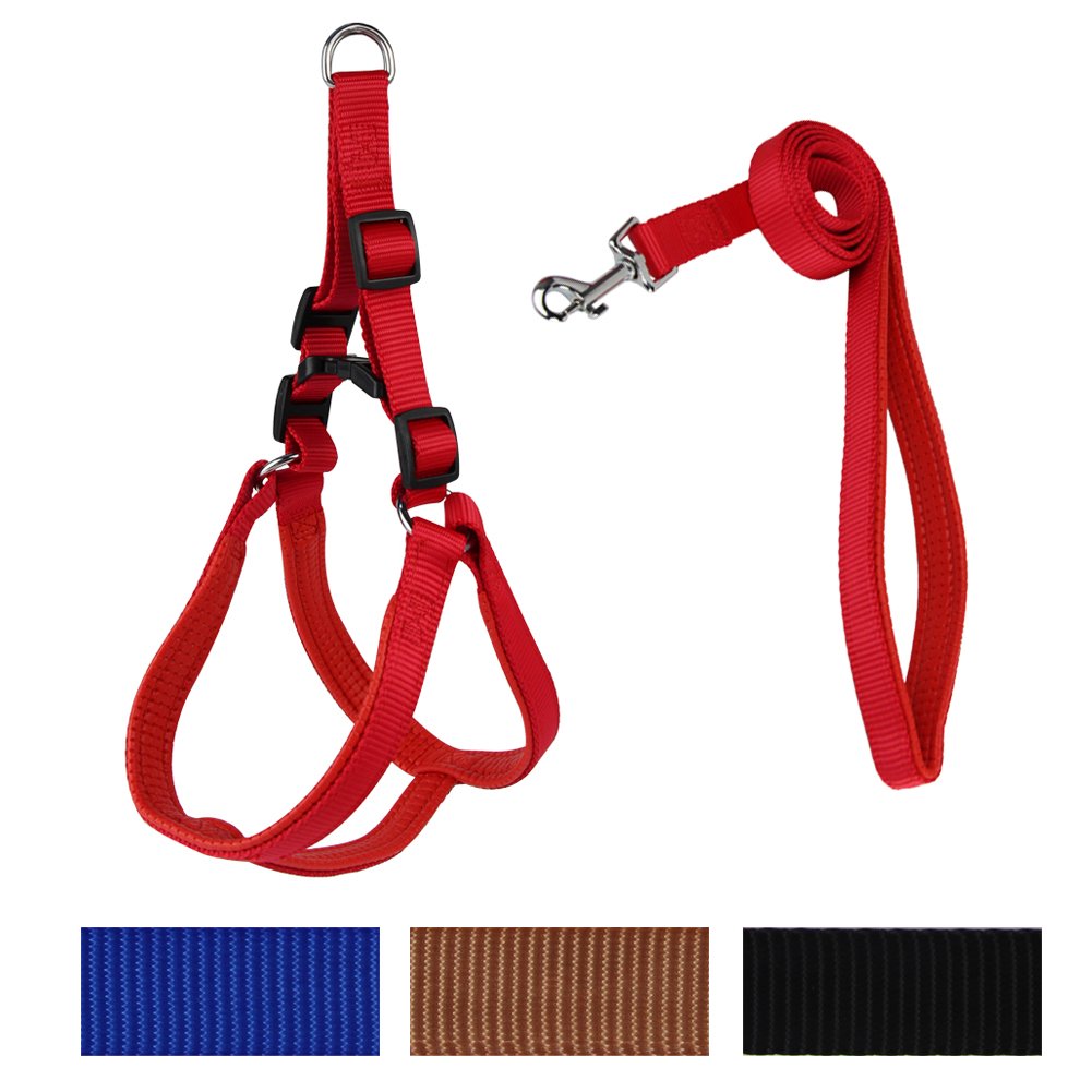 Dog Harness Leash No-Pull Sturdy Pet Halter Harness Kit Outdoor Durable Soft Padding Strap for Medium Dogs (17.5\'\' - 23.5\'\', Red)