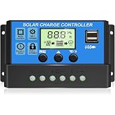 30A PWM Solar Charge Controller, 12V 24V Dual USB Solar Panel Battery Intelligent Regulator with LCD Display, Auto Parameter Adjustable, Timer Setting, Multiple Load Control Modes