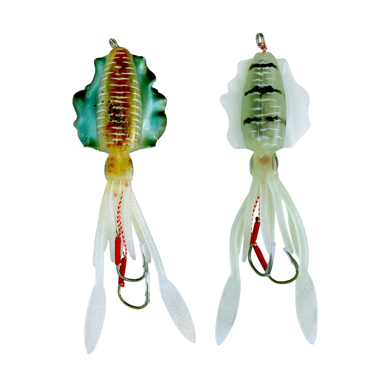 Squid Trap Fishing Lures for Saltwater Soft Artificial Rigged Squid Jig Trolling Lures with UV Glow Sea Offshore Fishing 2pcs 80 garms (C)
