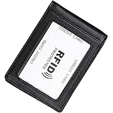 AurexaFashion Genuine Real Leather Slim Minimalist Wallet for Men & Women. RFID Blocking Front Pocket Card Holder with Money Clip Front ID Window 10 card Slot (Black)