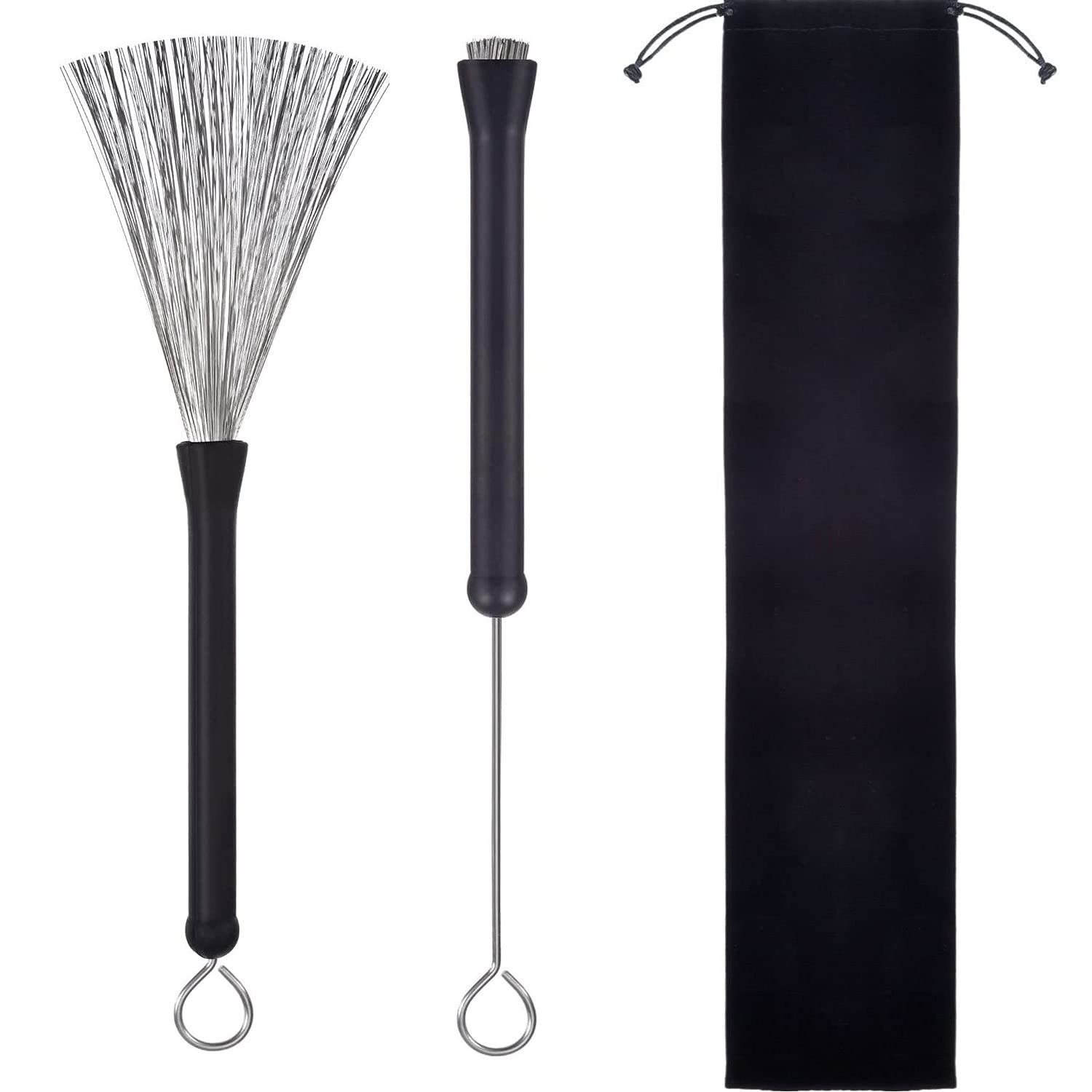 LATRAT 1 Pair Retractable Drum Brushes with Portable Storage Bag, Comfortable Rubber Handles for Jazz Stick Drum Sticks