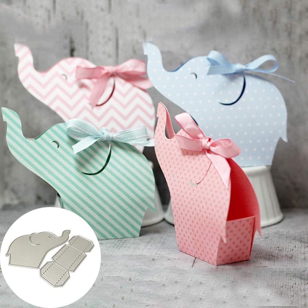 Elephant Candy Box Cutting Dies for Card Making，Cutting Dies Cut Stencils for DIY Scrapbooking Photo Album Decorative Embossing Paper Dies for Card Making Templated+Cute Brooch Pin