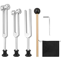 KEJJNYER Tuning Forks for Healing Chakra Set 128hz, 256hz, 512hz,Tuning Fork Medical Chakra Sound Healing Set, Fork with Hamm