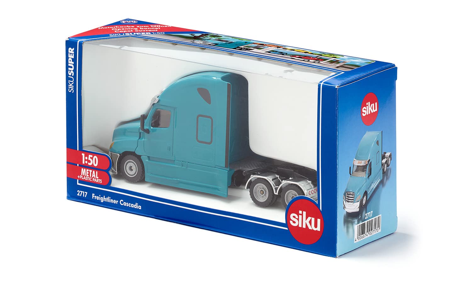 Siku 2717, Freightliner Cascadia, Spielzeug-Zugmaschine, 1:50, Kunststoff/Metall, Blau, Motorhaube Zum Ã–ffnen, Kupplung Zum Kombinieren Mit SIKU SUPER-Aufliegern In 1:50 8