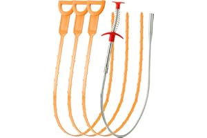 Eucredy 25 Inch Drain Clog Remover (3pcs), 23 Inch Drain Hair Catcher Cleaning Tool (1pc), Flexible Plumbing Snake, Drain Auger Cleaner Tool for Bathroom Shower, Kitchen Sink, Bath Tub, Sewer, Toilet