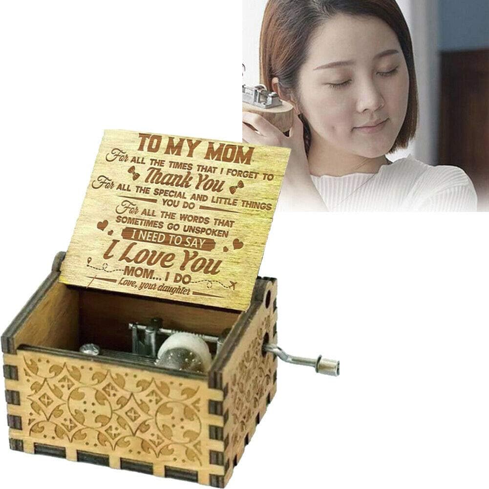 Debuy Daughter to Mom Thank You I Love You Engraved Music Box Vintage Gift Decoration Wooden Material Carved Musical Box