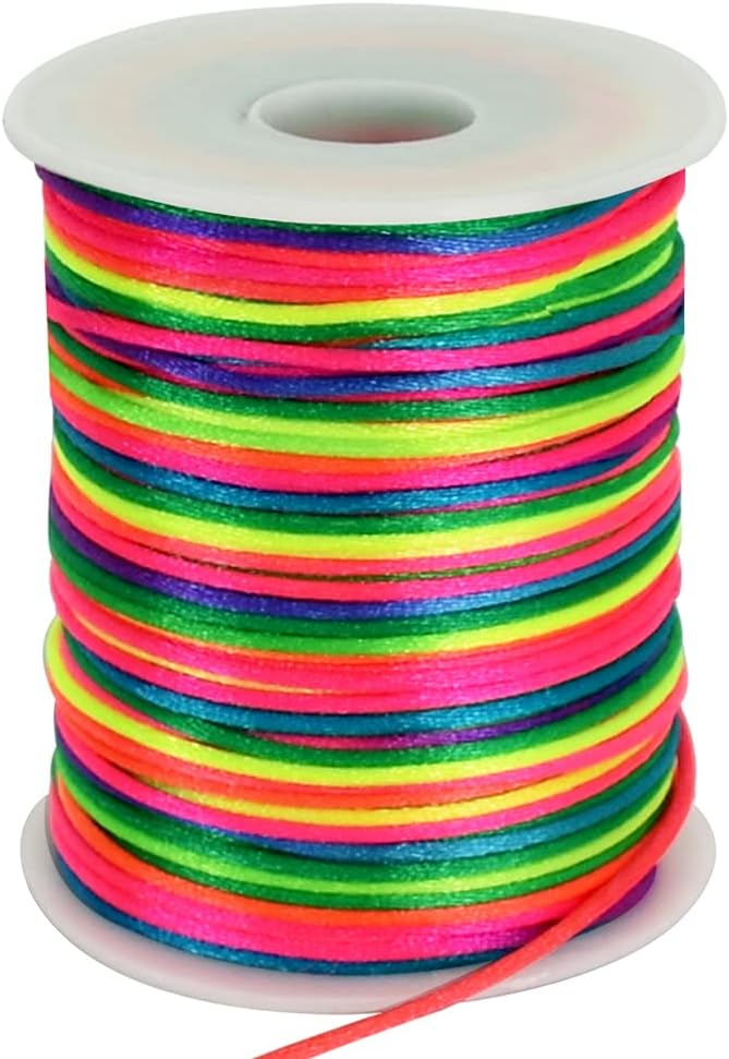 TONIFUL 2mm Rainbow Nylon Cord Satin String 110 Yards Beading Jewelry Craft