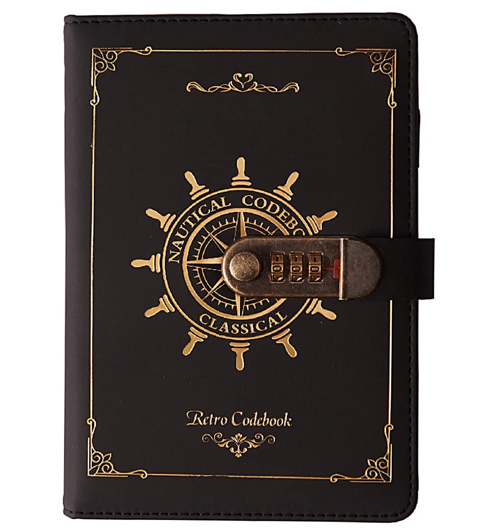 NectaRoy A5 Vintage Lockable Journal with Rudder Design, 120 Sheets Secret Notebook Travel Diary, PU Leather Writing Notepad with Pen Holder&Card Slots, Personal Sketchbook Birthday Gift, 210x145mm