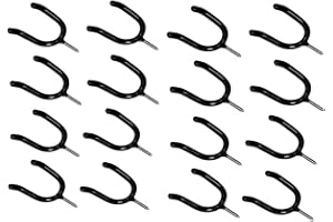 ALAZCO 16 Black Vinyl Coated Steel Wall Mount Screw-in Heavy Duty Tool Holders 4” Utility U-Hooks for Garage Workshop Storage Hang Shovels Rakes Brooms Garden Tools Sports Equipment Tennis Racket