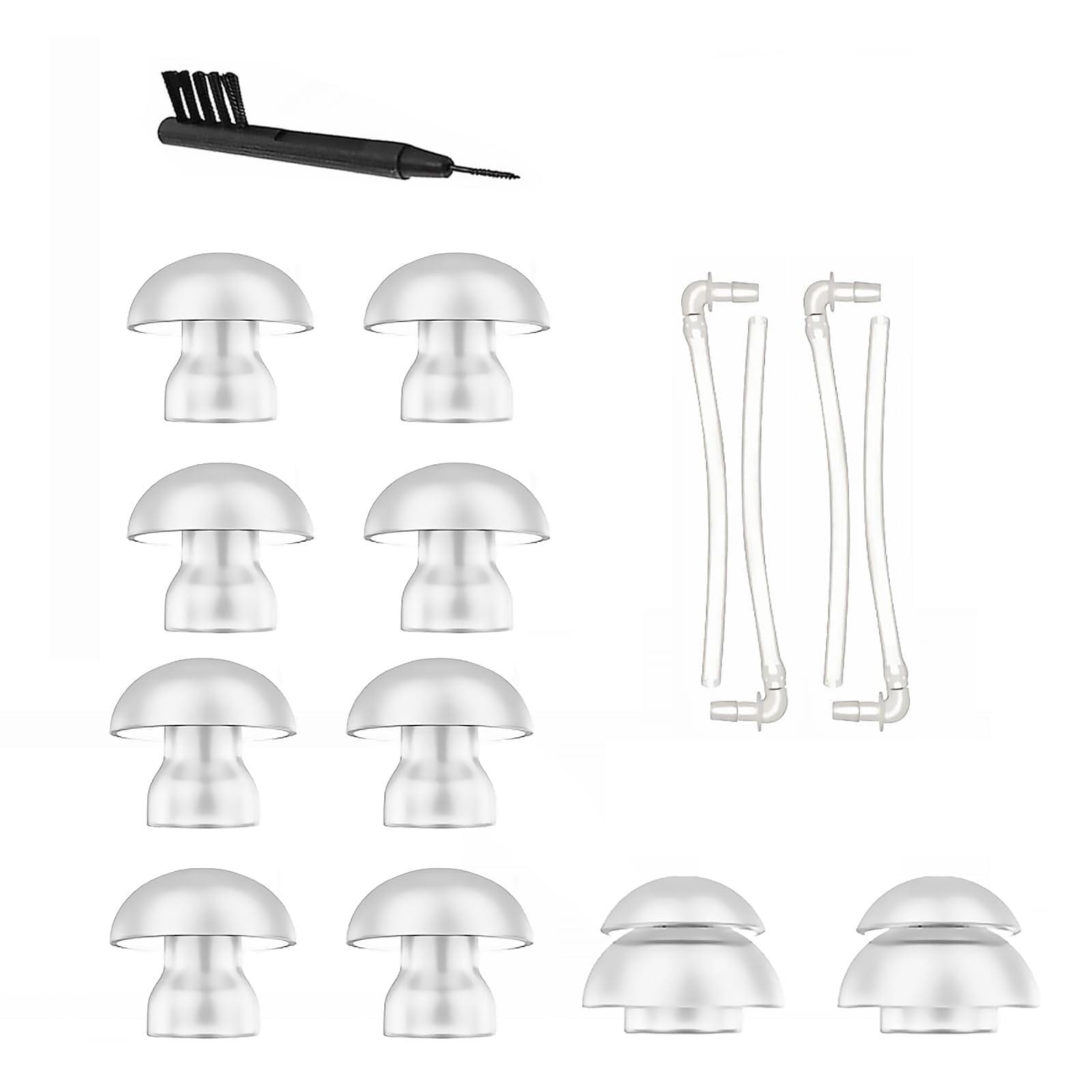 Bamyli 15 Pack Hearing Aid Accessories Tubes and Domes,10 Pack Silicone Hearing Aid Domes Ear Tips Replacement,4 Pack Hearing Aid Tubes with 1 Pack Cleaning Brush Tool for Most Earphones (12mm+14mm)