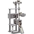 PAWZ Road Cat Tree, 60 Inches Cat Tower with Dual Condos, Spacious Perch, Cozy Basket and Sisal-Covered Scratching Posts for Indoor Cats- Gray