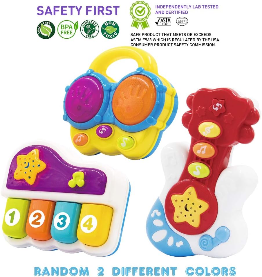 WEofferwhatYOUwant Baby Musical Instrument Set, Piano, Bongos & Guitar with Light-Up Projector & Songs, Blue, Red, White - Image 4